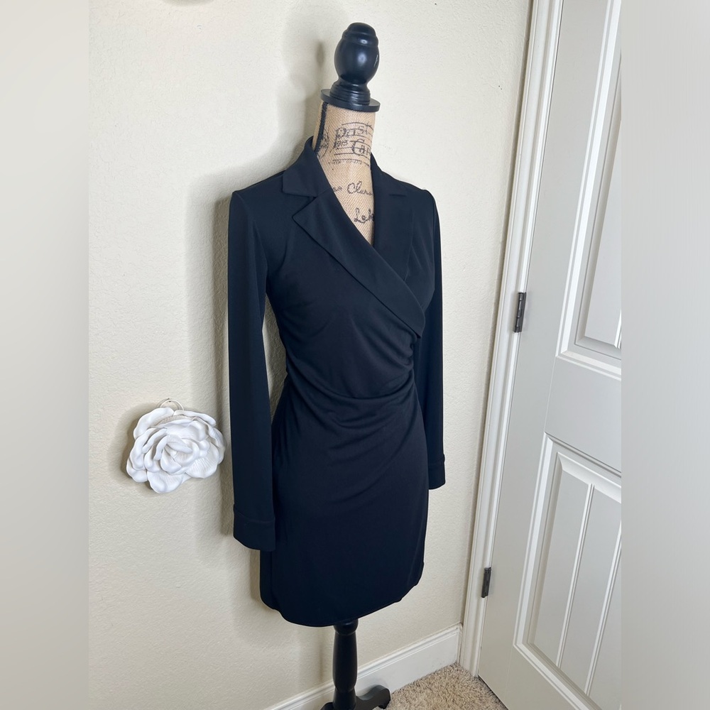 NTM: Express Pullover Wrap Style Tuxedo Look Long Sleeve Black Dress Sz 3/4 - Picture 6 of 14